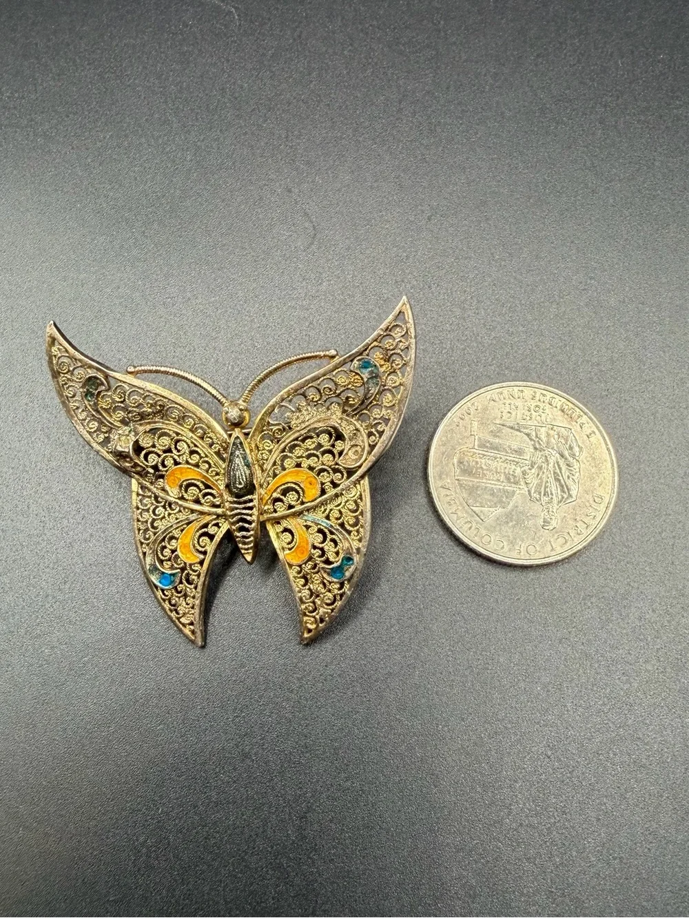 Vintage Sterling Silver 925 Germany Butterfly Pin Brooch Enamel Jewelry